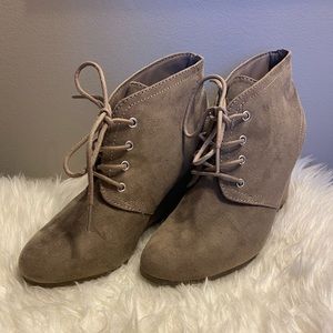 Tan Laceup Wedge Booties